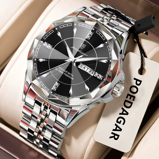 Luxury Fashion Man Clock Top Business Waterproof Luminous Date Week Men'S Watches Quartz Stainless Steel Men Wristwatch