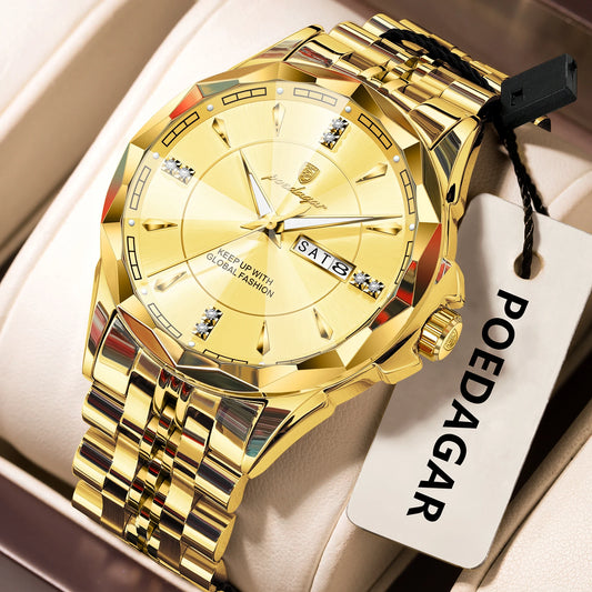 Luxury Fashion Man Clock Top Business Waterproof Luminous Date Week Men'S Watches Quartz Stainless Steel Men Wristwatch