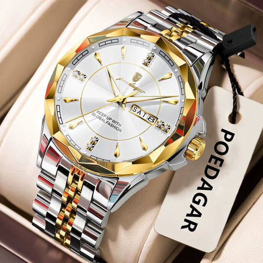 Luxury Fashion Man Clock Top Business Waterproof Luminous Date Week Men'S Watches Quartz Stainless Steel Men Wristwatch