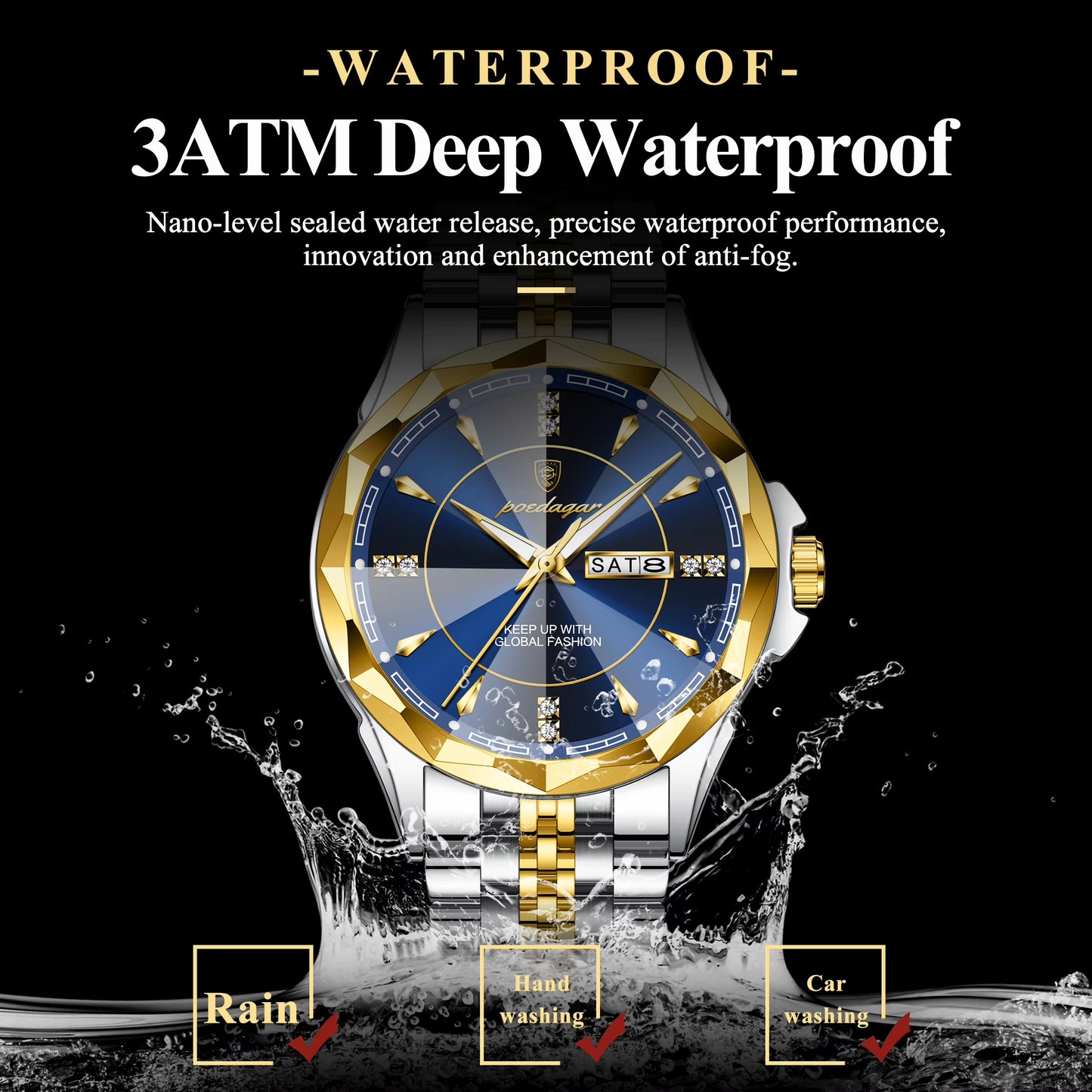 Luxury Fashion Man Clock Top Business Waterproof Luminous Date Week Men'S Watches Quartz Stainless Steel Men Wristwatch