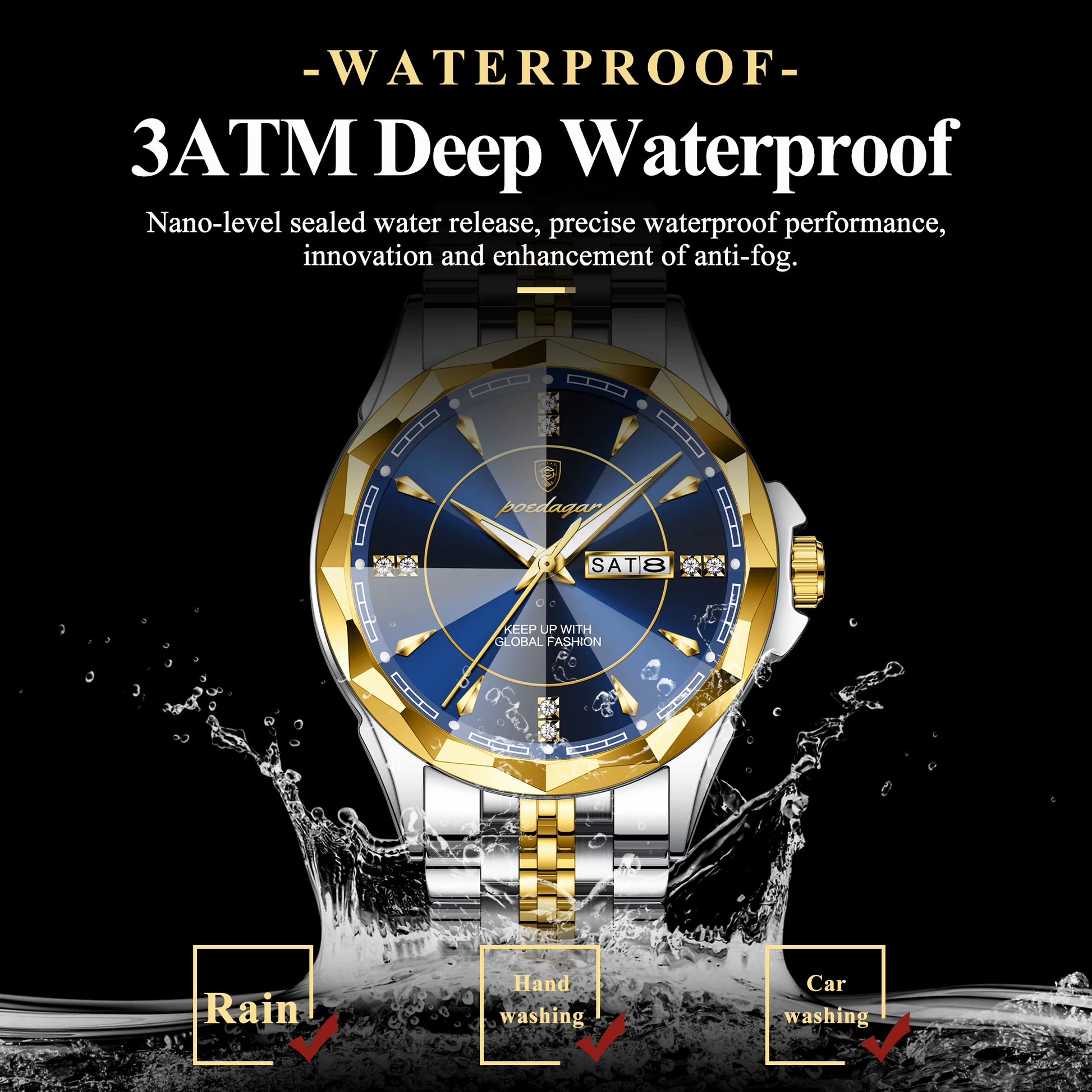 Luxury Fashion Man Clock Top Business Waterproof Luminous Date Week Men'S Watches Quartz Stainless Steel Men Wristwatch