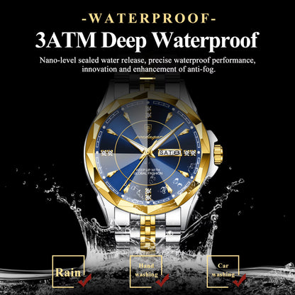 Luxury Fashion Man Clock Top Business Waterproof Luminous Date Week Men'S Watches Quartz Stainless Steel Men Wristwatch