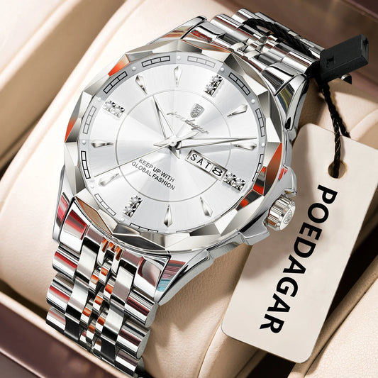 Luxury Fashion Man Clock Top Business Waterproof Luminous Date Week Men'S Watches Quartz Stainless Steel Men Wristwatch