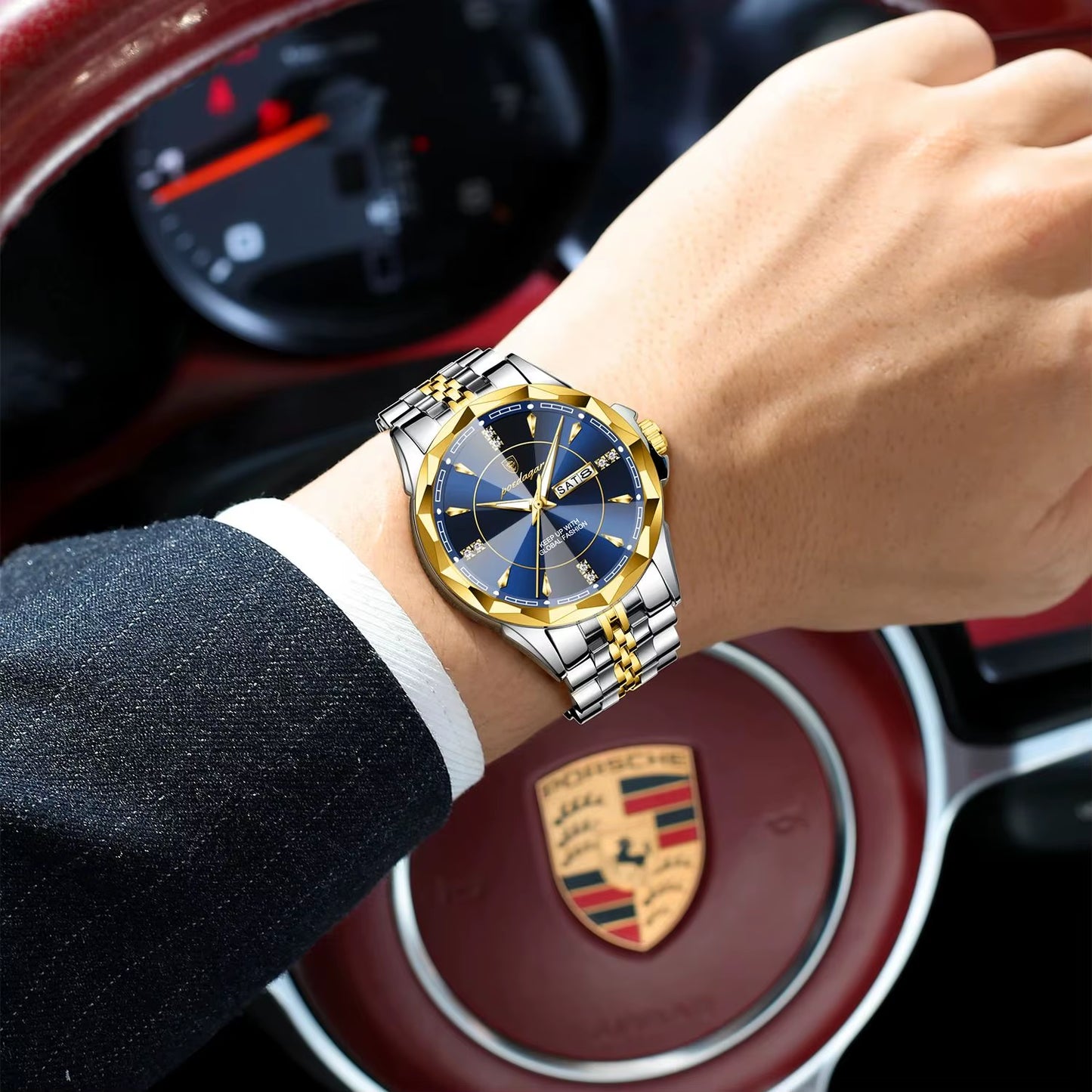 Luxury Fashion Man Clock Top Business Waterproof Luminous Date Week Men'S Watches Quartz Stainless Steel Men Wristwatch