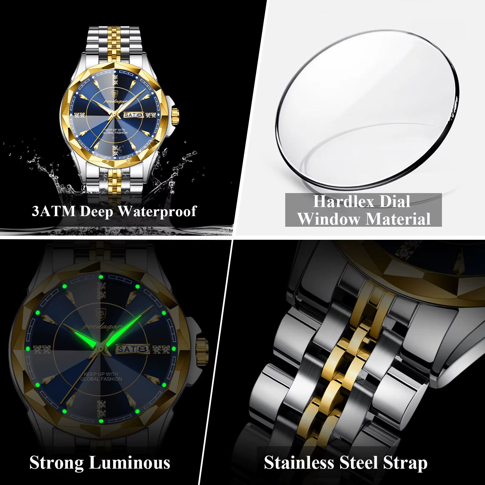 Luxury Fashion Man Clock Top Business Waterproof Luminous Date Week Men'S Watches Quartz Stainless Steel Men Wristwatch