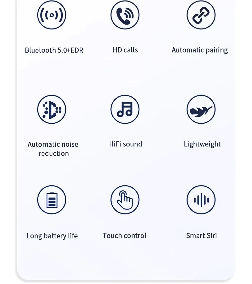 J18 Wireless Bluetooth Earphones Hifi in Ear Stereo Soundtrack Microphone Waterproof Touch Noise Reduction Earphones