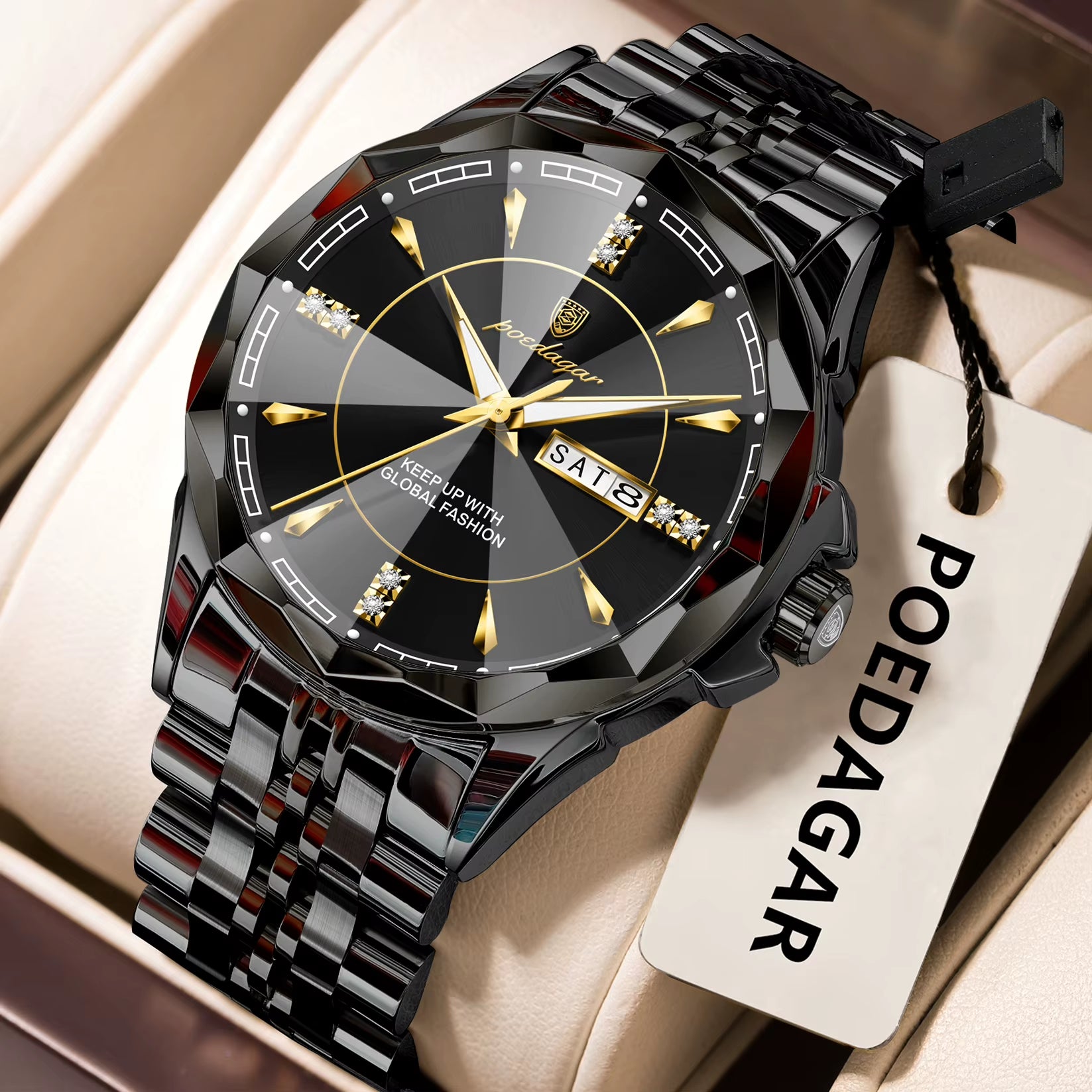 Luxury Fashion Man Clock Top Business Waterproof Luminous Date Week Men'S Watches Quartz Stainless Steel Men Wristwatch
